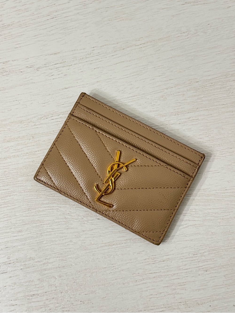Saint Laurent Dark Beige Leather Card Holder